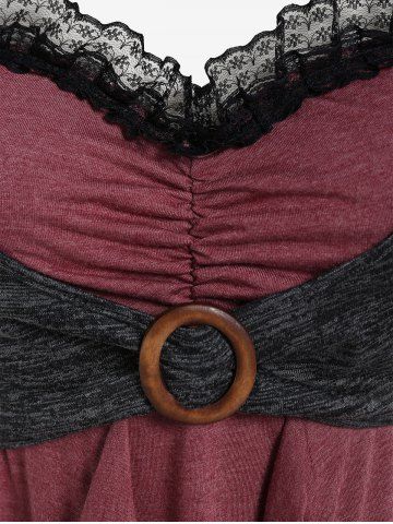 Plus Size Flounce Lace Trim Colorblock Twofer Tee