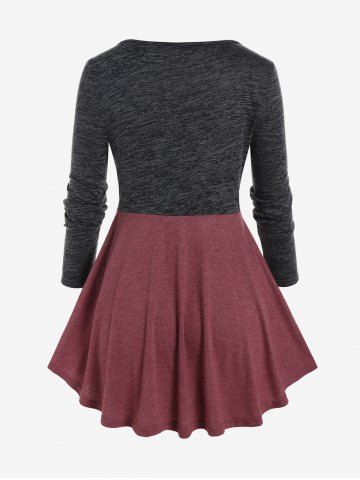 Plus Size Flounce Lace Trim Colorblock Twofer Tee