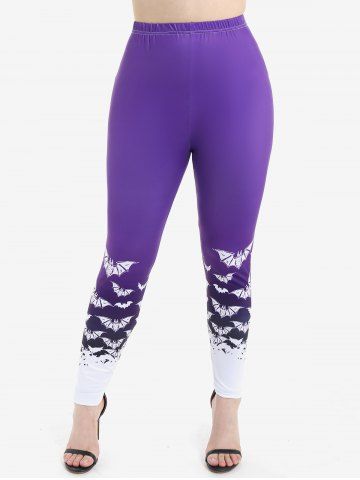 Plus Size Halloween High Waist Bat Print Skinny Leggings