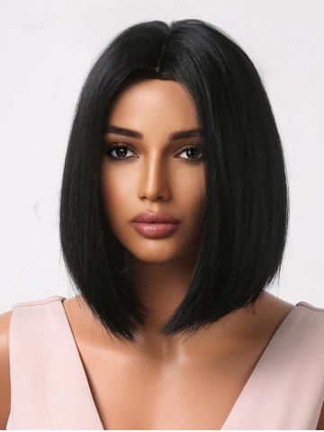 Straight Short Bob Hairstyle Synthetic Wig - BLACK - 12INCH