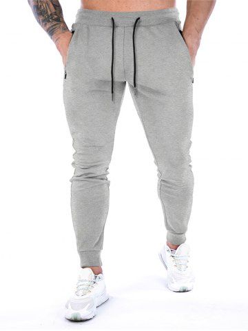 Pantalon de Jogging de Sport Décontracté Taille Elastique à Cordon - LIGHT GRAY - L