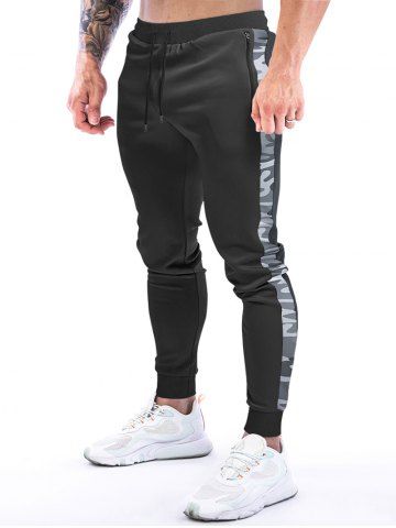 Camouflage Print Panel Casual Jogger Sweatpants - BLACK - S