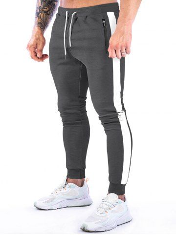 Pantalon de Survêtement de Sport Décontracté en Blocs de Couleurs à Ourlet Rayé - DARK GRAY - XL