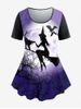 T-shirt D'Halloween à Imprimé Chat Chauve-souris de Grande Taille - Violet clair 