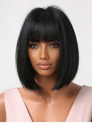 Perruque Synthétique Lisse Coupe Au Carré avec Frange - Noir Ensemble de 1 Pièce 12 pouces