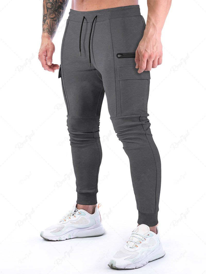 New Drawstring Side Flap Pockets Casual Sport Cargo Sweatpants  