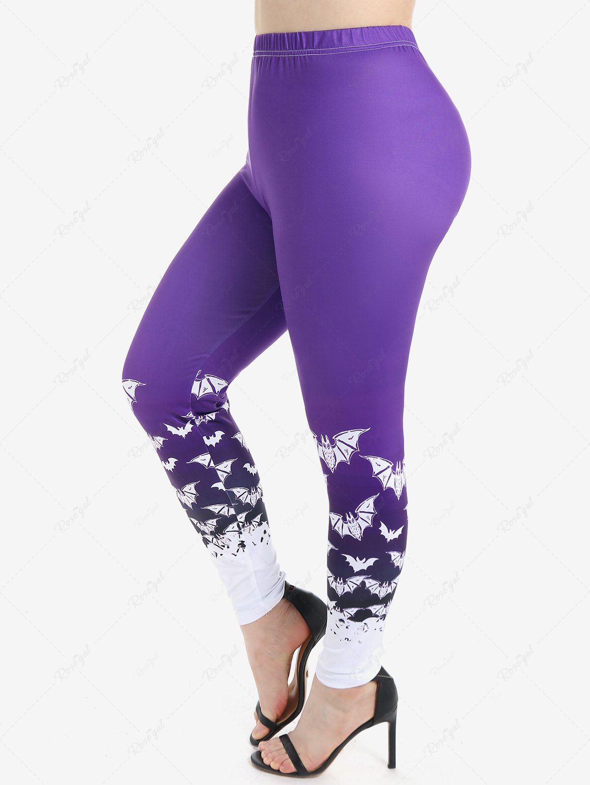Fancy Plus Size Halloween High Waist Bat Print Skinny Leggings  