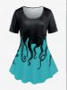 Octopus Print Tee and Octopus Print Cropped Leggings Plus Size Matching Set -  