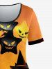 Plus Size Halloween Pumpkin Face Cat Print T-shirt -  