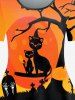 T-shirt D'Halloween à Imprimé Chat et Arbre de Grande Taille - Orange 2X | US 18-20