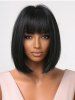 Perruque Synthétique Lisse Coupe Au Carré avec Frange - Noir Ensemble de 1 Pièce 12 pouces