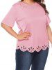 Plus Size Solid Color Laser Cut Out Scalloped Casual Summer T Shirt -  