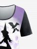 T-shirt D'Halloween à Imprimé Chat Chauve-souris de Grande Taille - Violet clair 