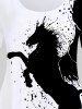T-shirt à Imprimé Peinture Eclaboussée Cheval de Grande Taille à Manches Courtes - Blanc M | US 10