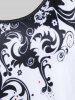 T-shirt Bicolore à Imprimé Fleur de Grande Taille - Noir 