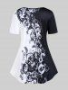 T-shirt Bicolore à Imprimé Fleur de Grande Taille - Noir 5x | US 30-32