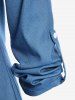 Plus Size Lace Up Roll Tab Sleeves Chambray Tunic Tee -  