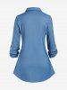 Plus Size Lace Up Roll Tab Sleeves Chambray Tunic Tee -  