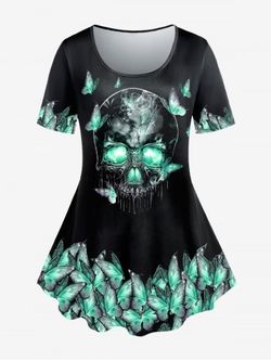 Gothic Butterfly Skull Print Tee - BLACK - 3X | US 22-24