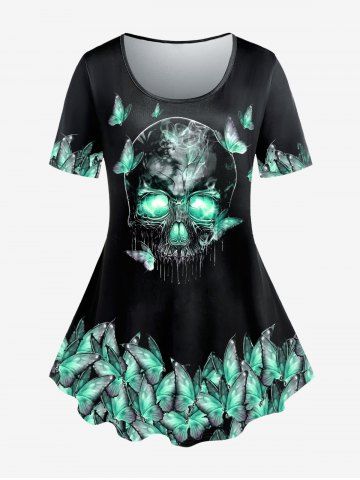 Gothic Butterfly Skull Print Tee