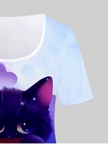 Plus Size Halloween Cat Pumpkin Print Tee