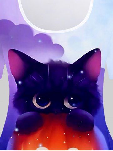 Plus Size Halloween Cat Pumpkin Print Tee