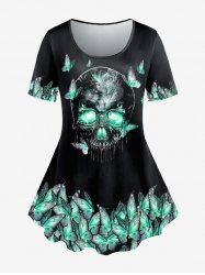 T-shirt Gothique à Imprimé Papillon Crâne - Noir 3X | US 22-24