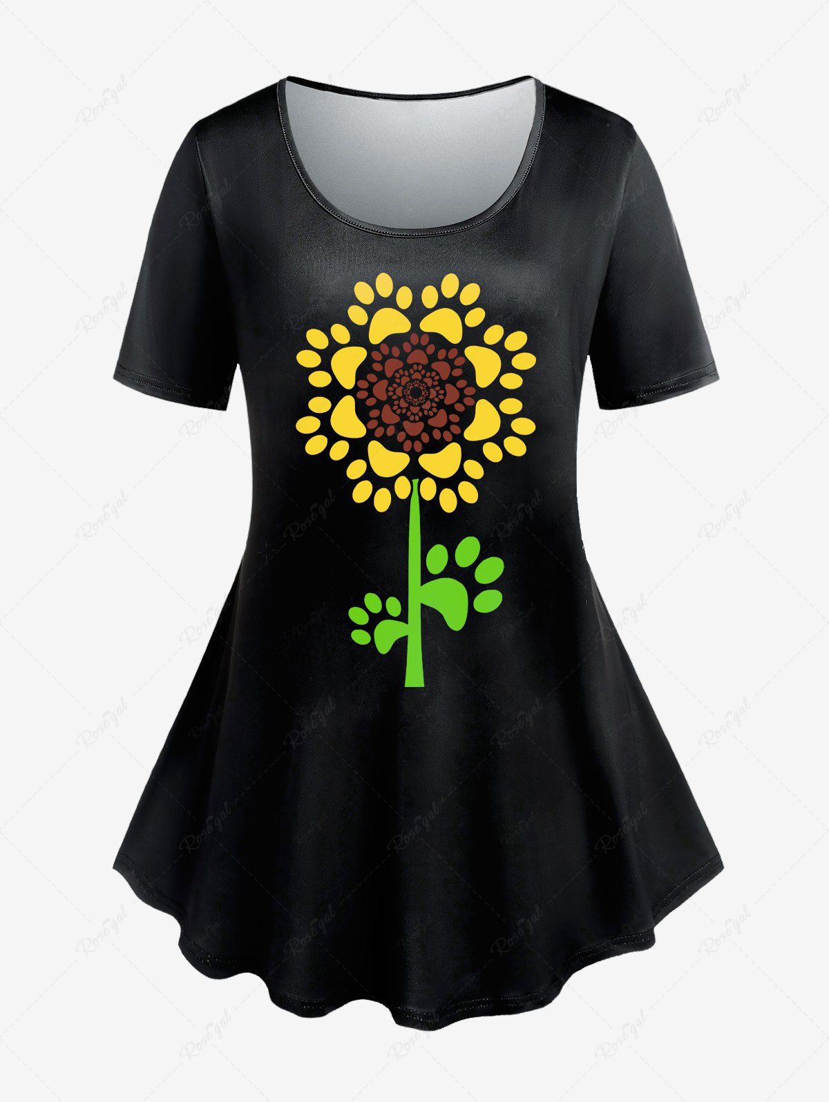 Affordable Plus Size Sunflower Paw Print Tee  