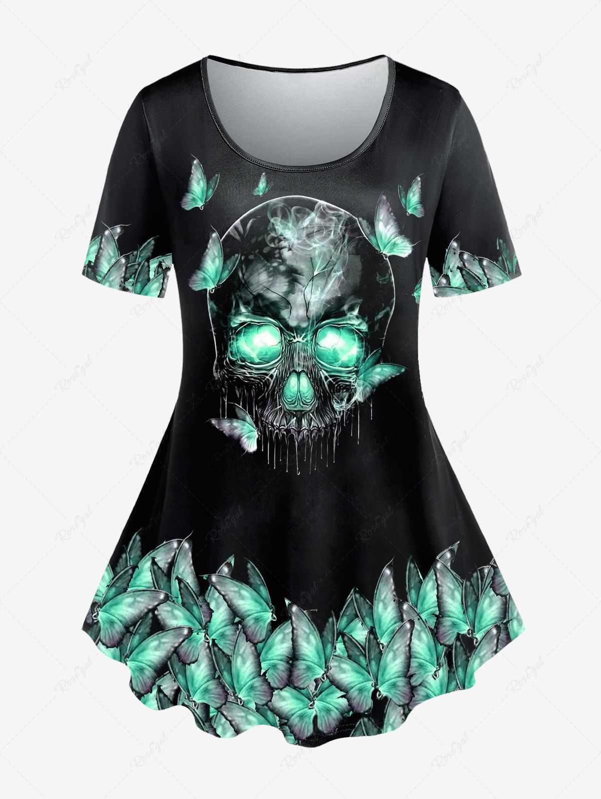 T-shirt Gothique à Imprimé Papillon Crâne Noir 