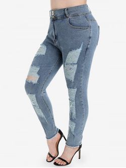 Plus Size Ripped Distressed Frayed Skinny Jeans - LIGHT BLUE - 2X