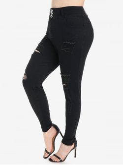 Plus Size Ripped Frayed Skinny Jeans - BLACK - 3X