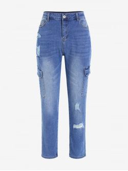 Plus Size Ripped Pockets Jeans - BLUE - 5X