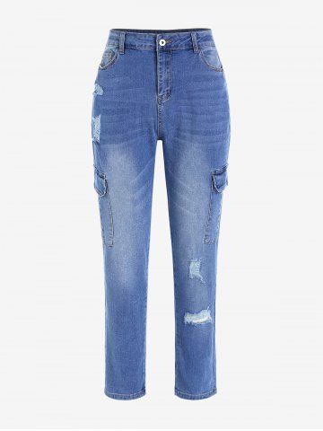 Plus Size Ripped Pockets Jeans - BLUE - 3X