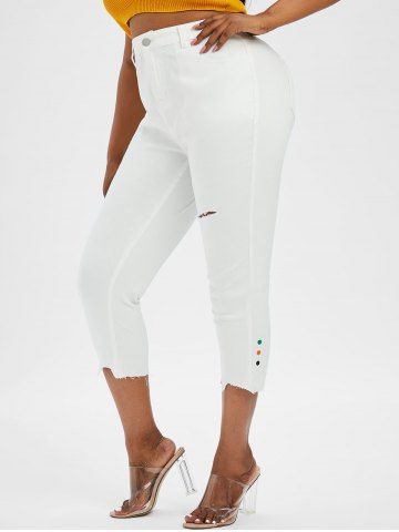 Plus Size & Curve Ripped Raw Hem Tapered Cropped Jeans