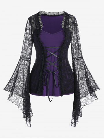 Gothic Bell Sleeve Skull Lace Lacing Tee