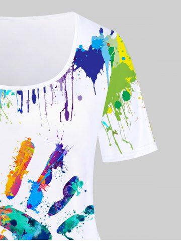 Plus Size Paint Splatter Palm Printed Short Sleeves Tee