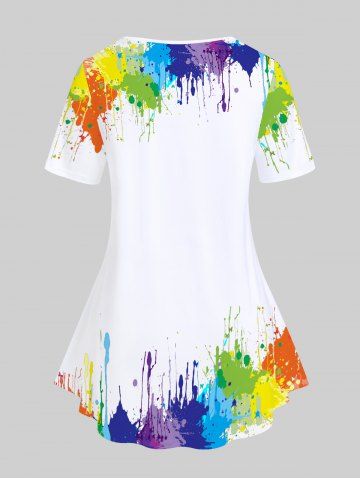 Plus Size Paint Splatter Palm Printed Short Sleeves Tee