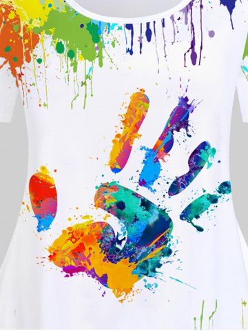 Plus Size Paint Splatter Palm Printed Short Sleeves Tee