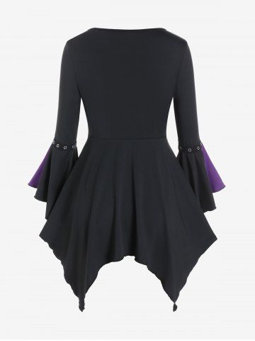 Gothic Plus Size Flare Sleeves Lace Up Two Tone Handkerchief Top