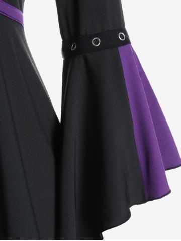 Gothic Plus Size Flare Sleeves Lace Up Two Tone Handkerchief Top