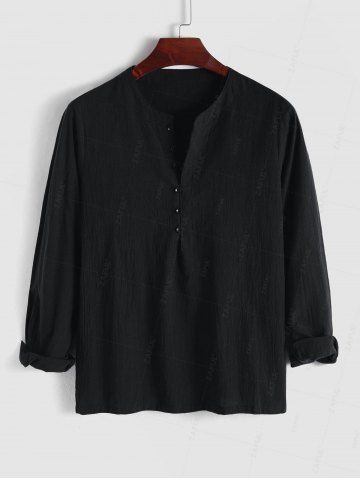 Button Loop Solid Henley Pullover Shirt - NIGHT - 2XL