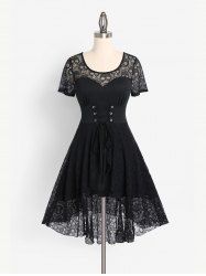 Vintage Gothic Skull Lace Panel High Low Midi Dress -  