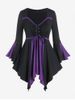 Gothic Flare Sleeves Lace Up Two Tone Handkerchief Tee -  