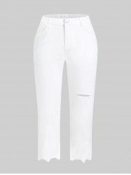 Plus Size & Curve Ripped Raw Hem Tapered Cropped Jeans -  