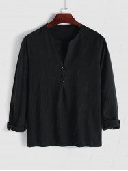 Button Loop Solid Henley Pullover Shirt -  