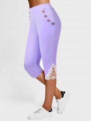 High Rise Lace Applique Capri Leggings -  