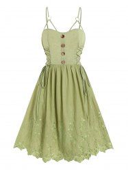Flower Embroidery Lace Up O Ring Adjustable Straps A Line Dress -  