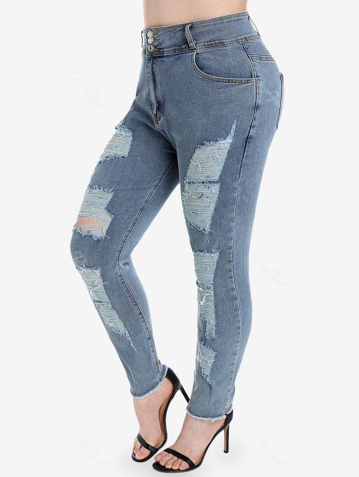 Online Plus Size Ripped Distressed Frayed Skinny Jeans  