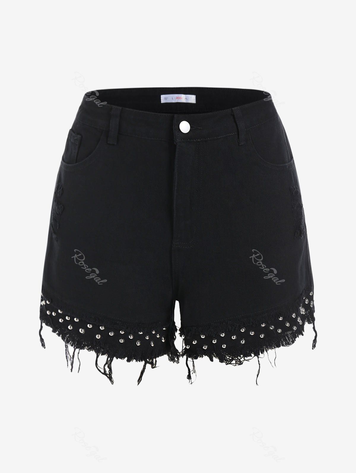 Store Plus Size&Curve Studs Ripped Cuff Off Denim Shorts  