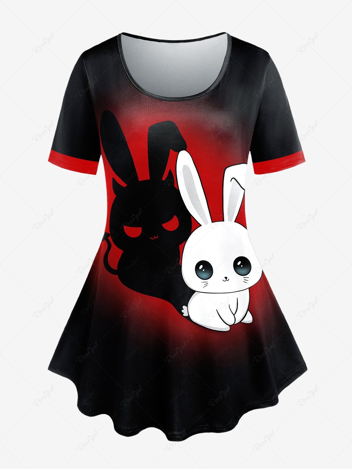Chic Plus Size Rabbits Printed Ombre Short Sleeves Tee  